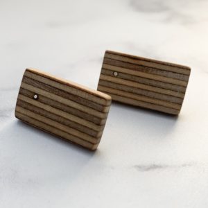 Pair of Vannucchi Jewellery, Jessica plywood rectangular studs with silver flush rivets