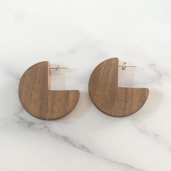 Vannucchi Jewellery, Ellie walnut wood, sector shaped earrings