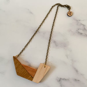 Full length of Grandis geometric wood necklace, created by Vannucchi Jewellery