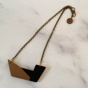 Full length of Chiaro geometric wood necklace, created by Vannucchi Jewellery