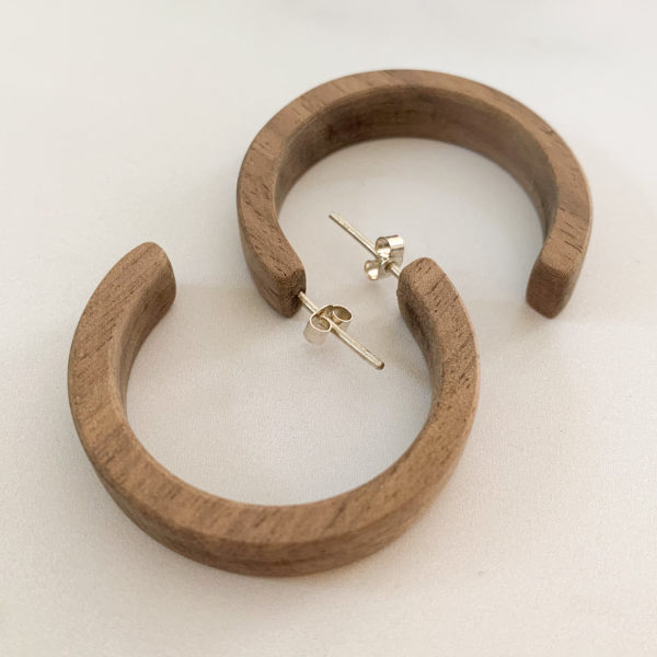 Vannucchi Jewellery, Sarah walnut wood, hooped earrings