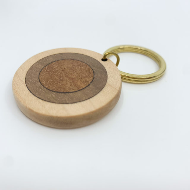 Round mixed wood key ring