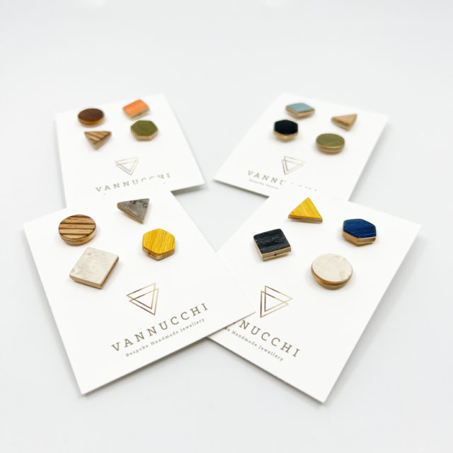 Selection of four mix and match veneer pin sets. Mixed colours.