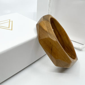 Florence multi angled bangle with branded box on white background