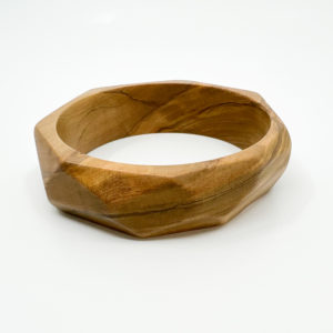 Florence multi angled olive wood bangle on white background