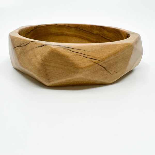 Florence multi angled Olive wood bangle on white background. Side angle.