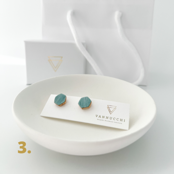 Collezione XXIII Multicoloured Dreams Studs. Option 3. Light Blue Large Hexagon.