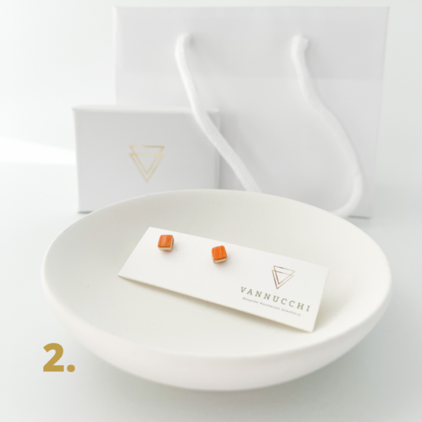 Collezione XXIII Multicoloured Dreams Studs. Option 2. Orange Small Squares.