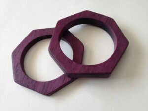 Purple coloured wood, mixed angled bangles.